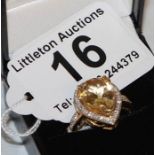 Gold pear shaped citrine and diamond set ring - Estimate £120 to £180