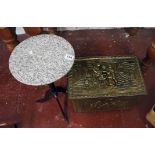 Marble top wine table & brass coal box