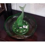 Deco Josef Inwald green glass fish figure in bowl