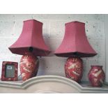 Pair of floral matching table lamps, pot and picture frame