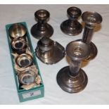 Collection of silver candlesticks, silver pin tray etc