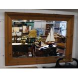 Large pine & bevelled glass wall mirror