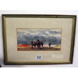 Signed Watercolour - Horses ploughing