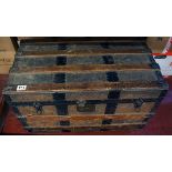 Old wooden metal banded trunk