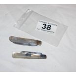 2 silver & mother of pearl pen knives