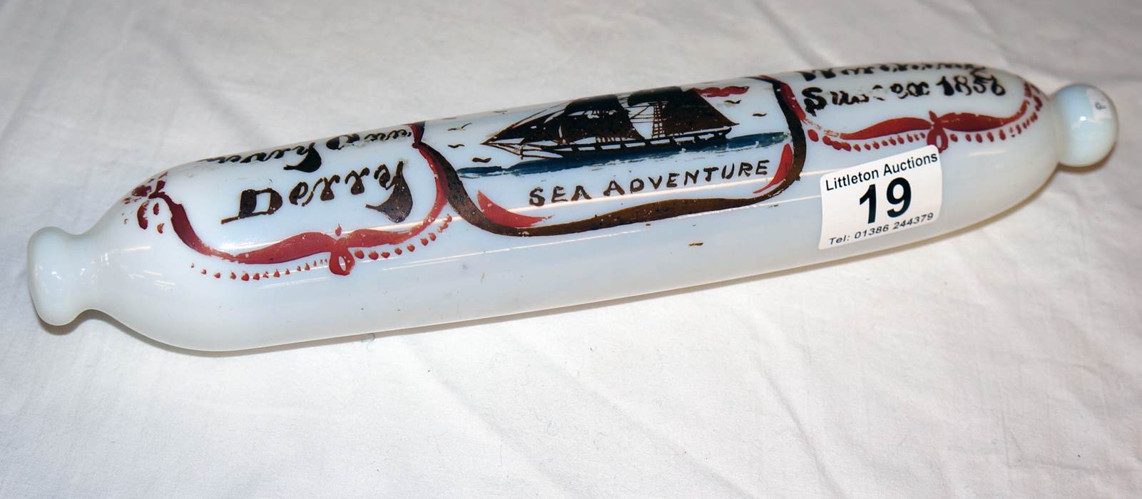 19C glass rolling pin depicting the sea adventure