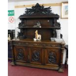 Fine Victorian heavily carved oak sideboard with back