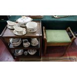 Oak tea trolley and piano stool