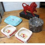 4 pub ashtrays & Booths Gin lion figure