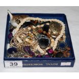 Small box of costume jewellery etc