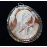 Silver and marcasite cameo broach