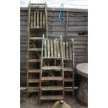 3 wooden step ladders