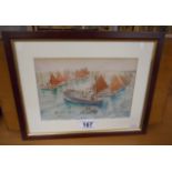 Watercolour - Trawlers at anchor by John C H Meggett
