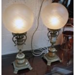 Pair of good quality reproduction table lamps with globes
