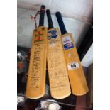 3 miniature signed cricket bats