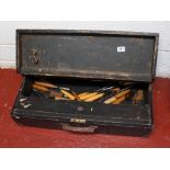 Wooden toolbox and contents