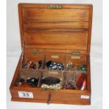 Wooden jewellery box and contents