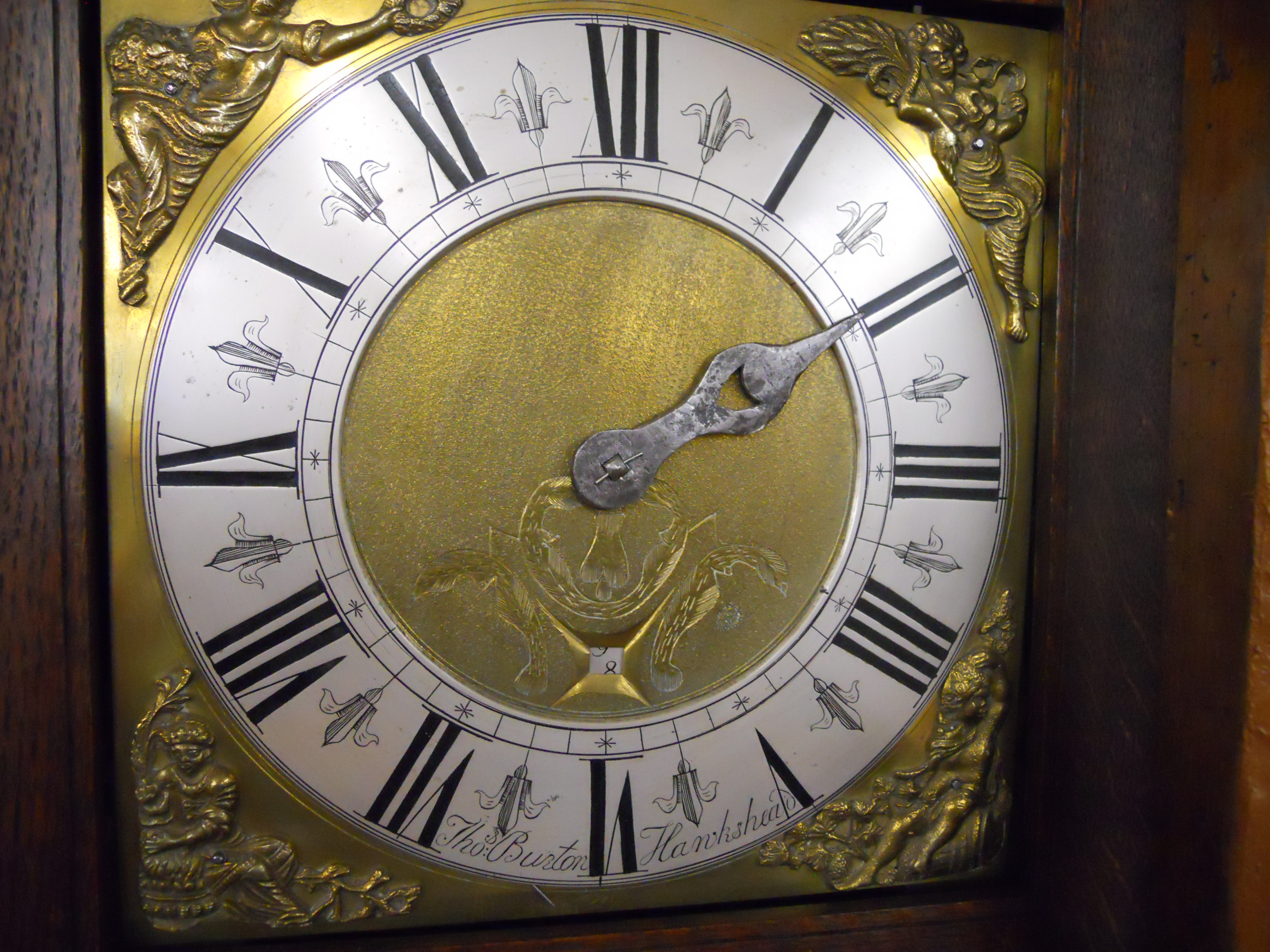 Early oak Grandfather clock with brass face A/F - Image 2 of 2