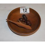 Small collection of treen to include silver mounted brooches