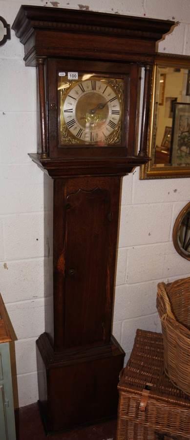 Early oak Grandfather clock with brass face A/F