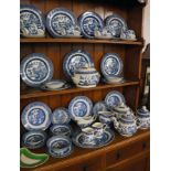 Large collection of Willow pattern blue and white china