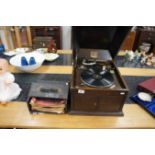 Old 'His Masters Voice' gramophone with records