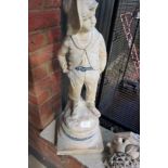Tudor Gate stone boy figure on plinth with lead trimming