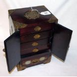 Oriental brass and jade inset jewellery box