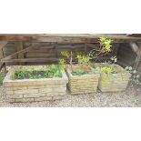 Large stone planter & matching pair of square stone planters