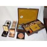 Jewellery box and contents to include pearls, a watch etc.