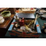 Wooden tool box & box of collectables