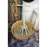 2 wicker laundry baskets and painted washing dolly