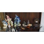 Pipe rack with pipes, perfume bottles & china fish etc (whole shelf)