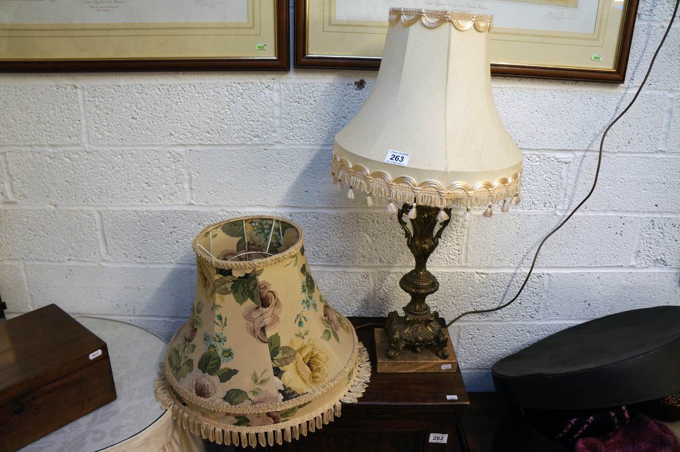 Ormolu table lamp with spare shade