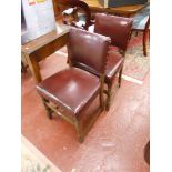 Set of 4 oak & leather dining chairs