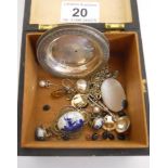 Small jewellery box and contents to include silver