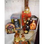 Collection of whiskey decanters etc to include Bells (many full)