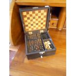 Small inlaid games box with contents