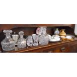 Shelf of collectables to include Royal Worcester & Coleport (3 hallmarked silver collars on