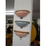 Two Sadler Ascot Pattern Lustrous Art Deco Ceramic Wall Pocket Vases