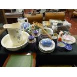 Collectables to include jug and bowls, Staffordshire dogs etc