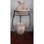 French iron washstand with jug and bowl and matching water bucket