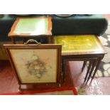 Reproduction 3 tier stand, nest of 3 tables and fire screen