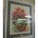 Needlework flowers in frame