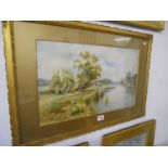 Watercolour in gilt frame - River scene