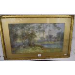 Watercolour in gilt frame - Lake scene