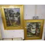 Pair of watercolours in gilt frames - Forest and lake scenes