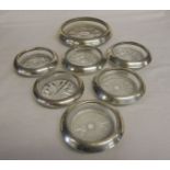 Set of 6 silver and glass coasters and silver & glass wine rest