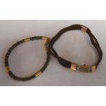 2 gold mounted braided hair bracelets