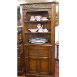 Good quality carved oak open top corner cabinet